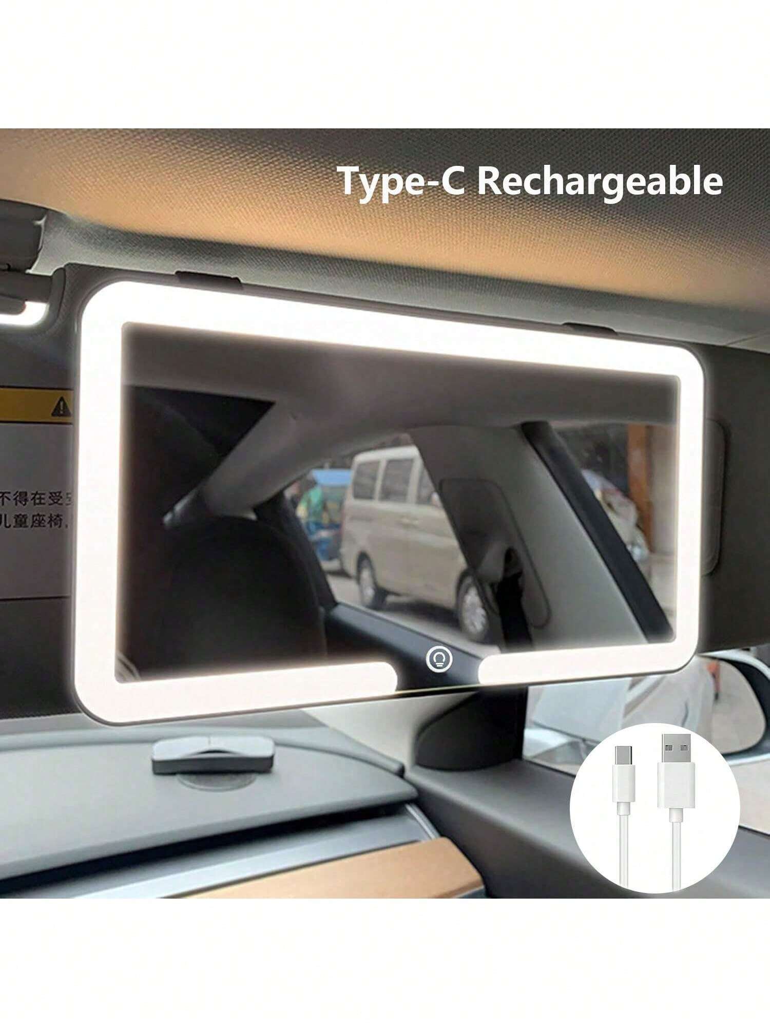 LumiVisor™ – Espelho de Maquiagem com Luz LED para Viseira de Carro