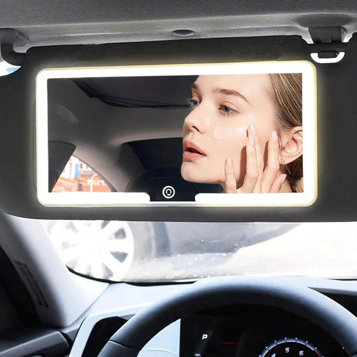 LumiVisor™ – Espelho de Maquiagem com Luz LED para Viseira de Carro