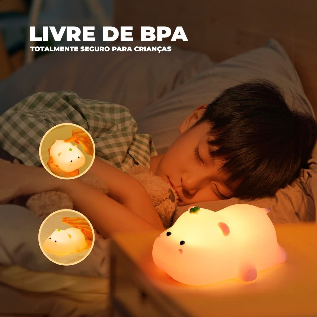 HippoLamp™ – Luminária LED Noturna Hipopótamo com Luz Quente e RGB