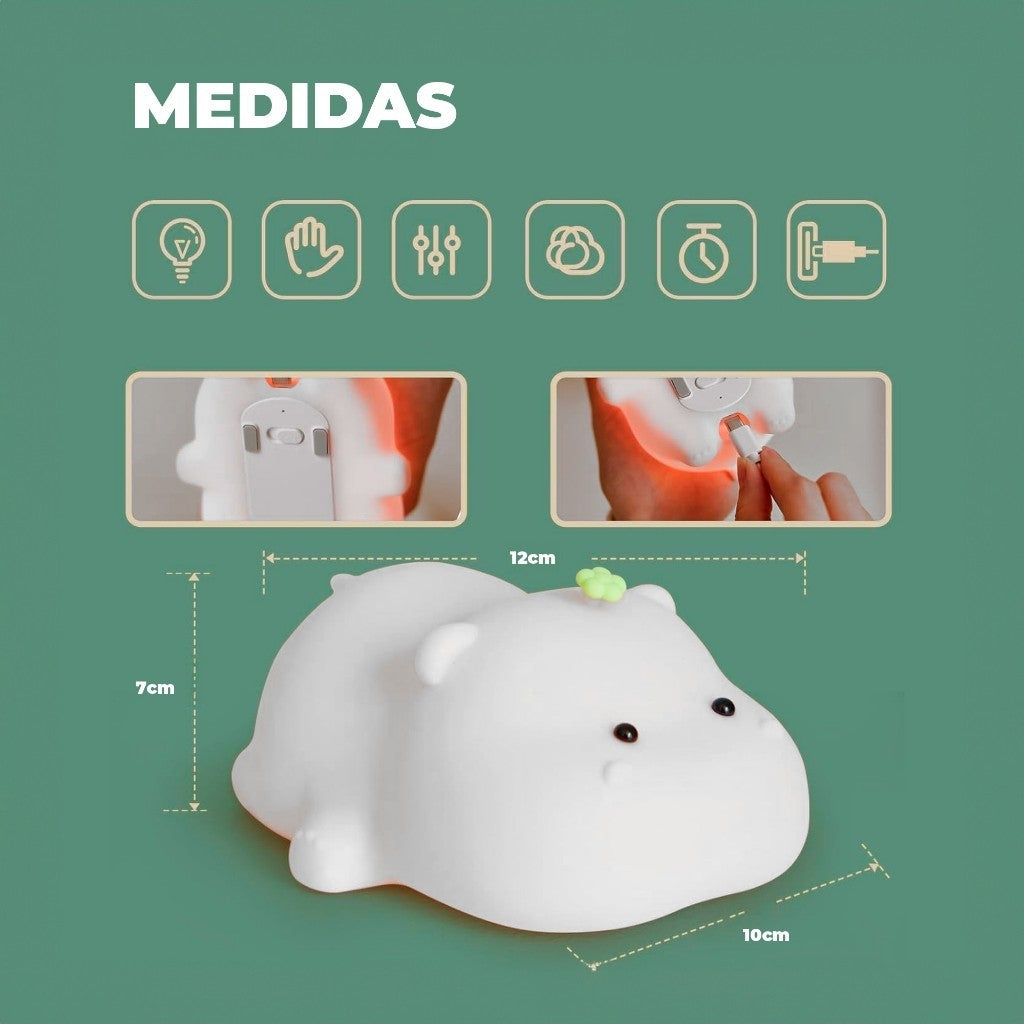 HippoLamp™ – Luminária LED Noturna Hipopótamo com Luz Quente e RGB