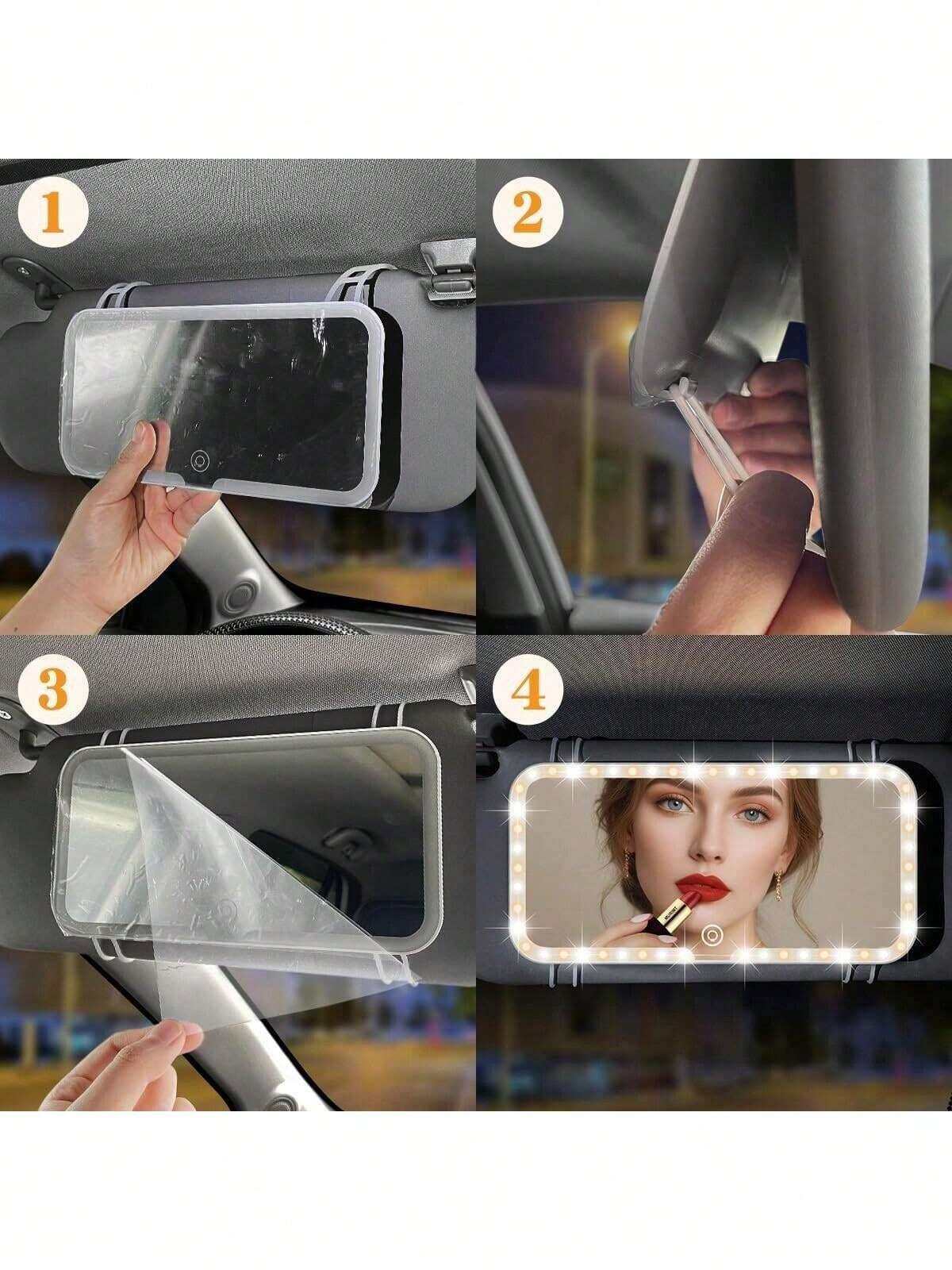 LumiVisor™ – Espelho de Maquiagem com Luz LED para Viseira de Carro