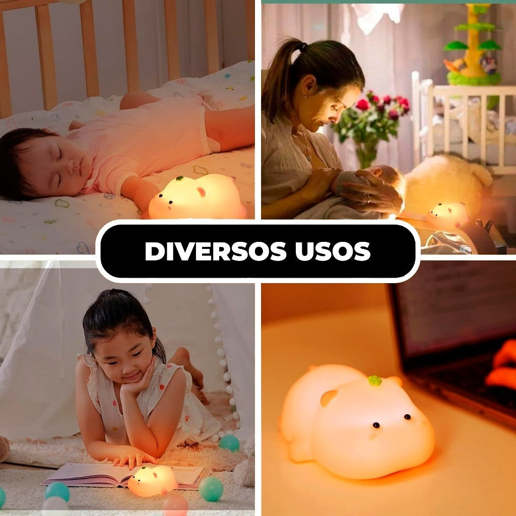 HippoLamp™ – Luminária LED Noturna Hipopótamo com Luz Quente e RGB
